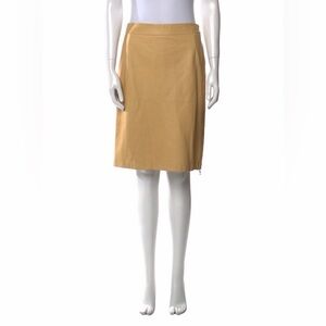Escada Vintage Lambskin Leather Knee Length Tan Skirt With Side Zipper Size 38